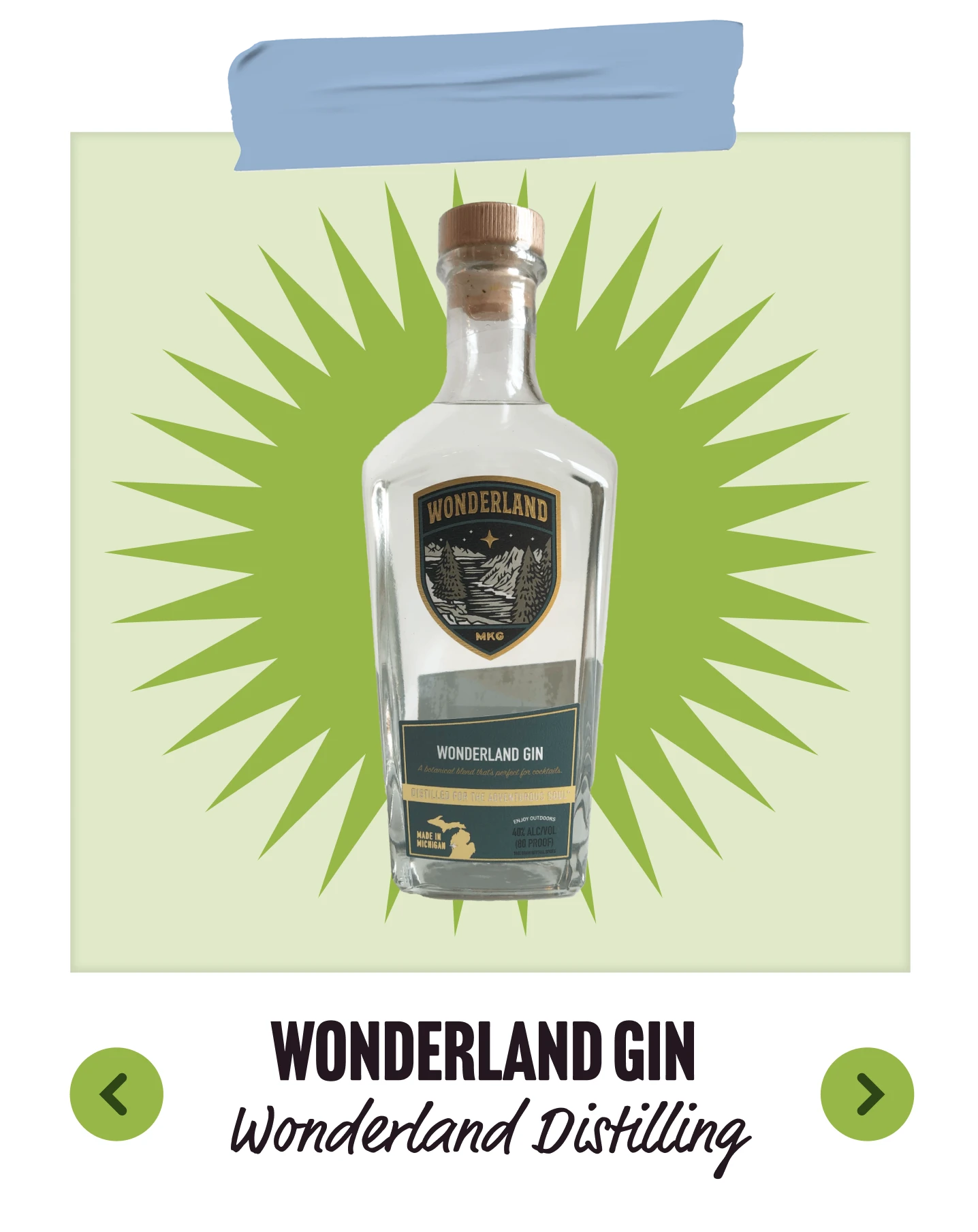 A bottle of Wonderland Gin. Wonderland Gin. Wonderland Distilling.