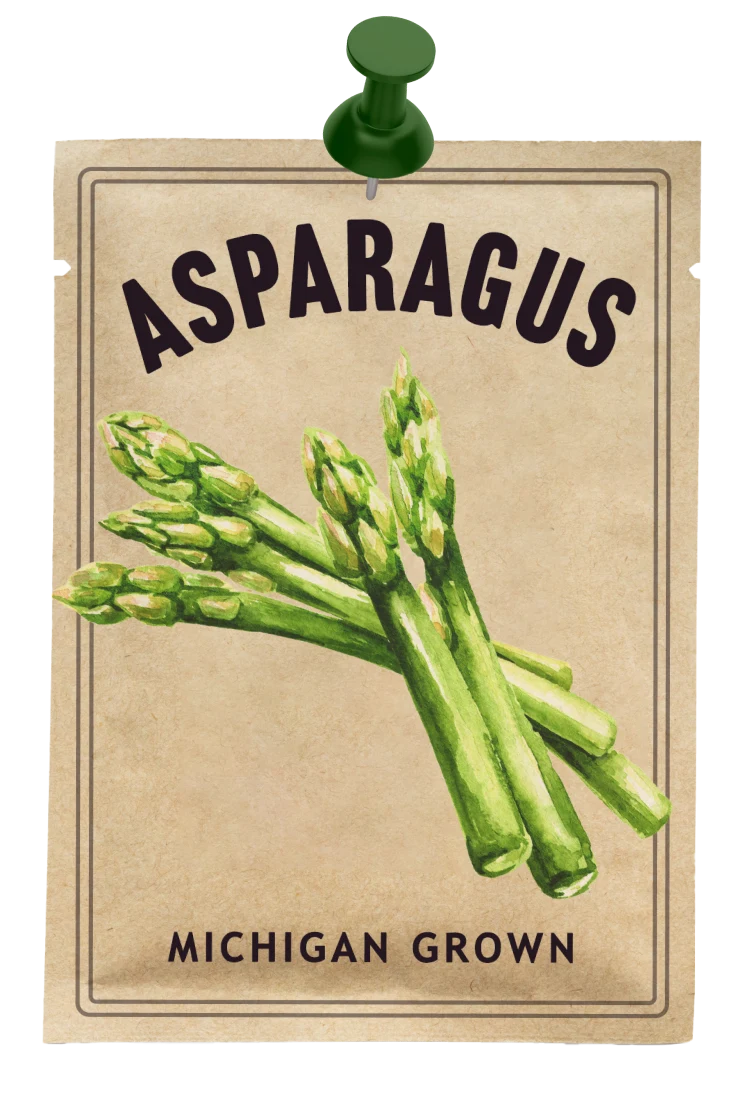 Asparagus seed packet that reads, Michigan grown.