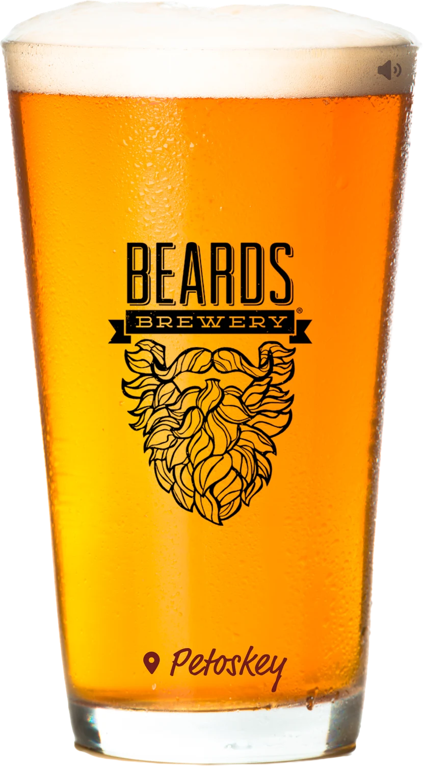 A pint of beer with the Beards Brewery logo.