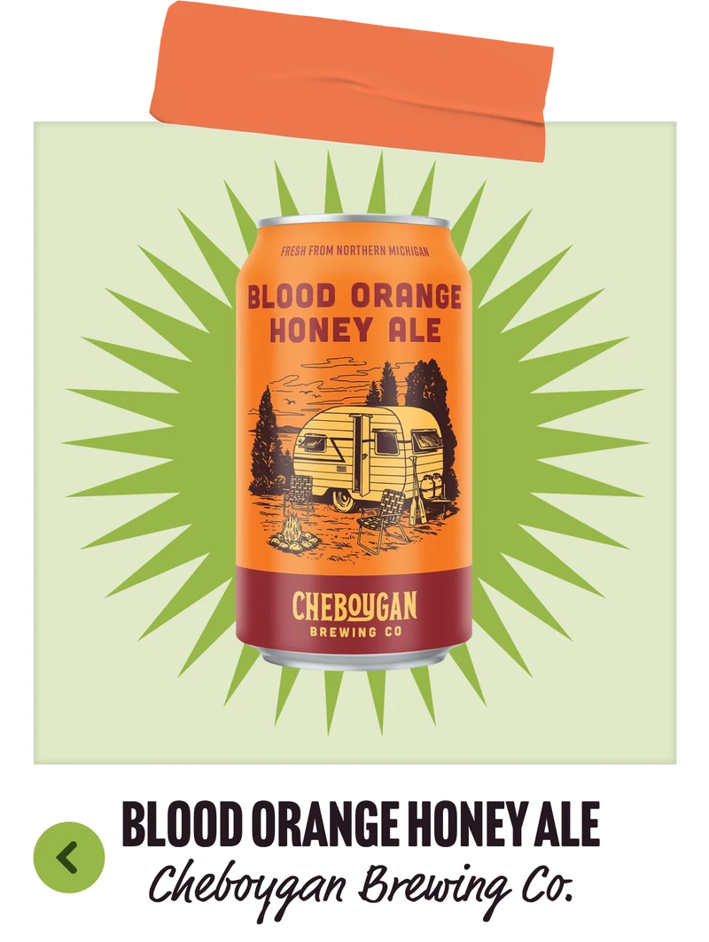 A can of Blood Orange Honey Ale. Blood Orange Honey Ale. Cheboygan Brewing Company.