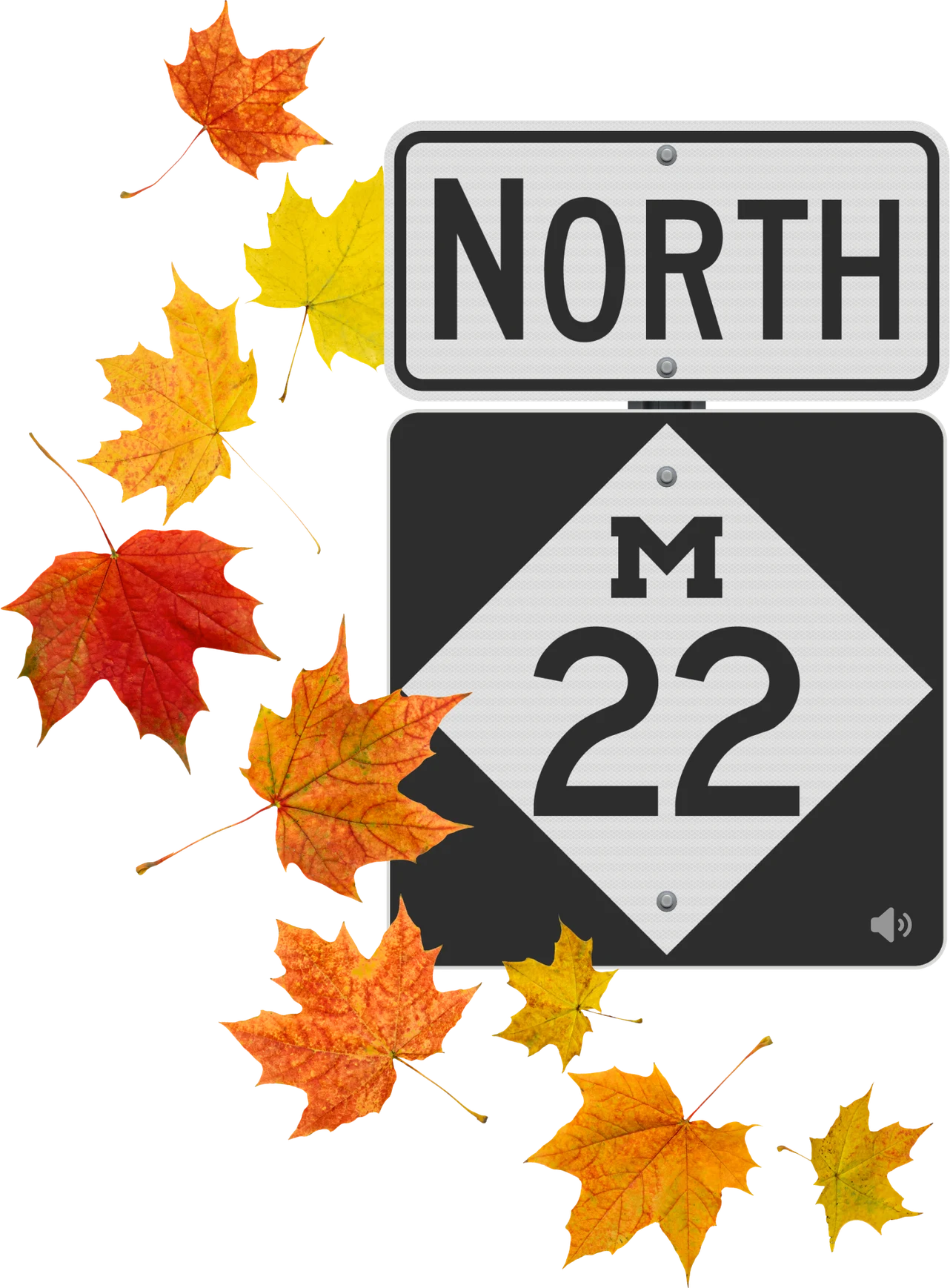 A signpost reading, “North M-22.”