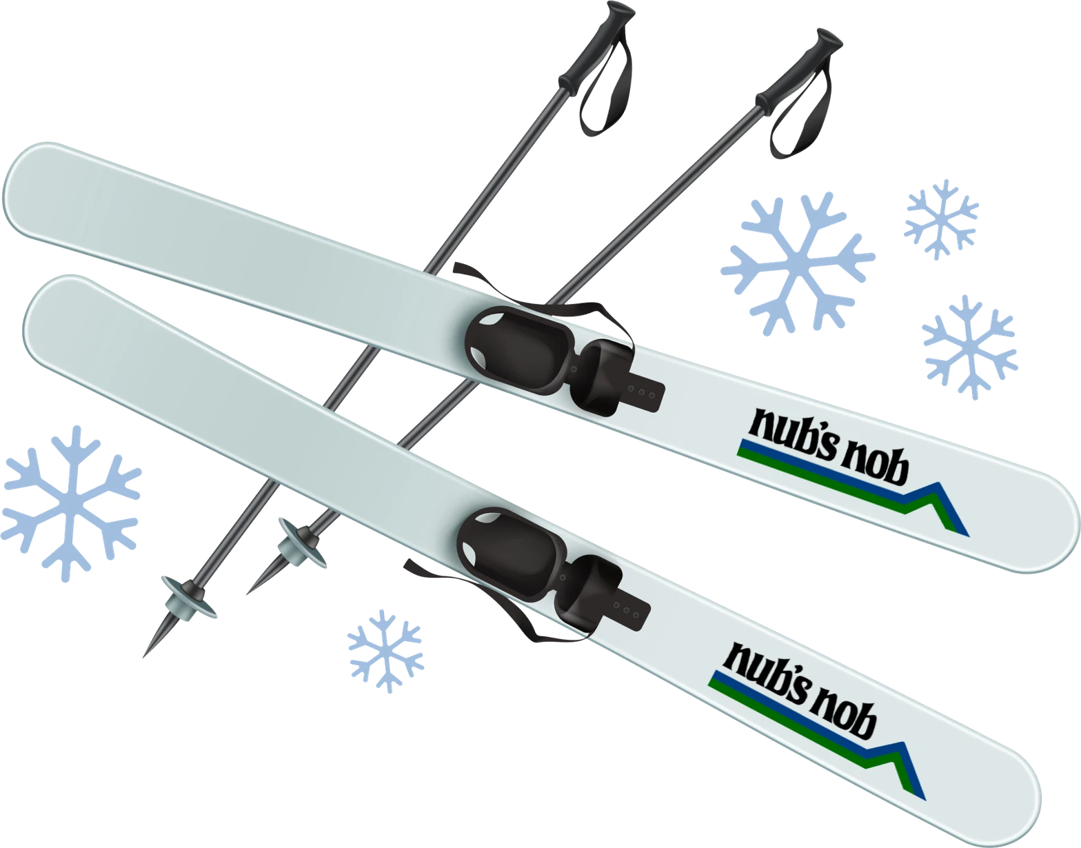 Skis marked with the Nub’s Nob logo.