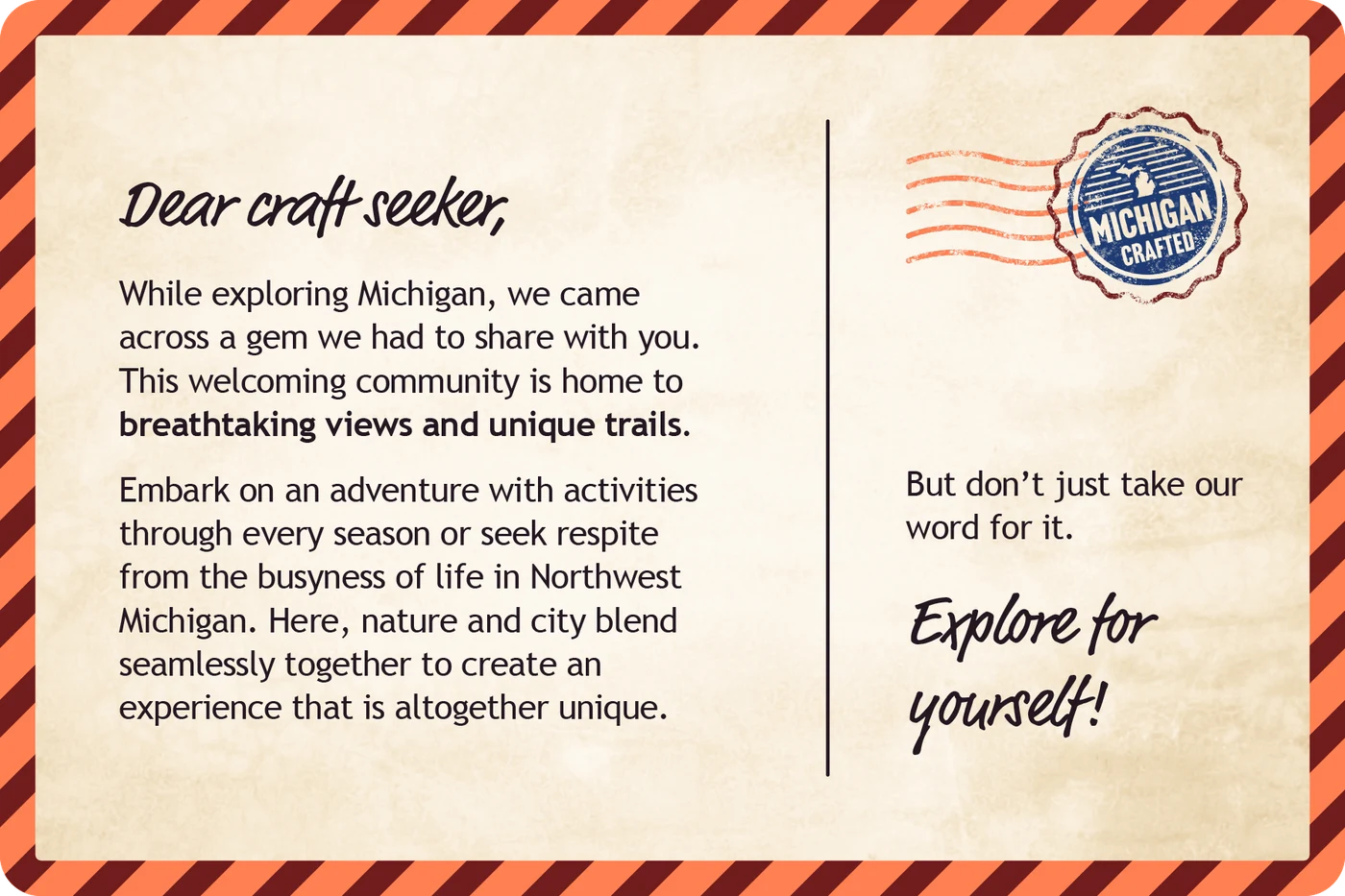 The back of the postcard — a note to a fellow craft seeker.