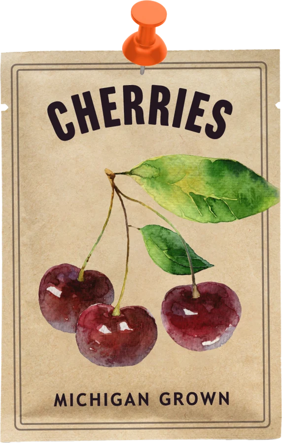 Cherry seed packet that reads, “Michigan grown.”