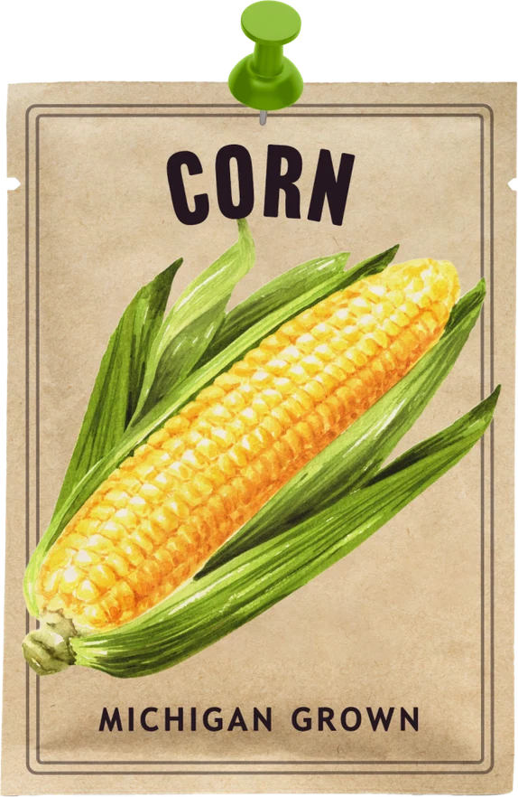 Corn seed packet that reads, “Michigan grown.”