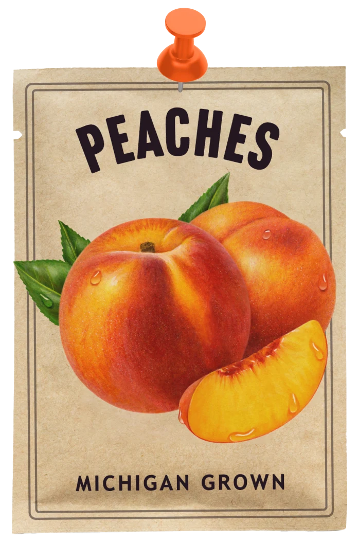 Peach seed packet that reads, Michigan grown.