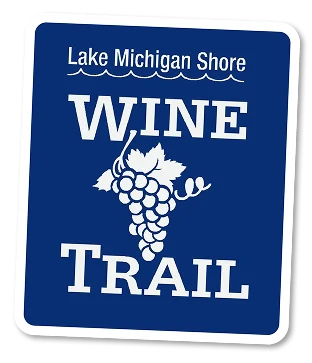 A signpost reading, Lake Michigan Shore Wine Trail.